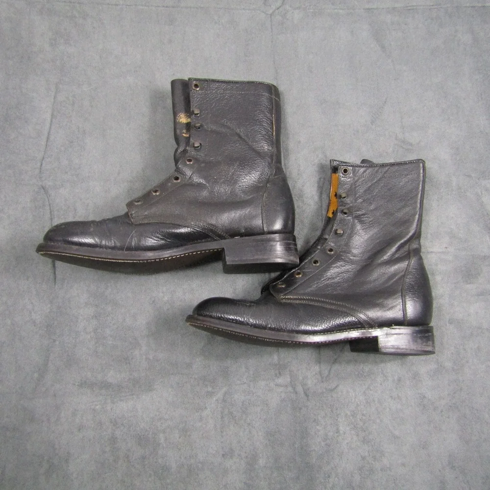 Oak Tree Farms Pueblo Boots Mens 9 Black Pebbled Leather Lace Up Vintage Style